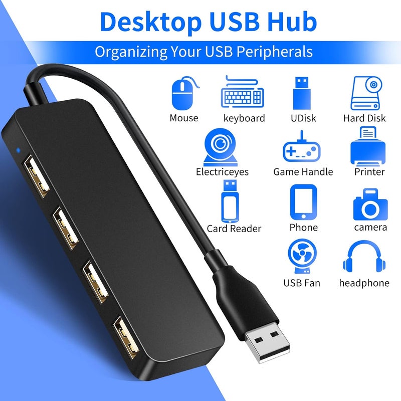Herfair USB Hub 4 Port USB 2.0 Splitter Hub Expander for Laptop Computer Flash Drive Console Printer Camera Keyboard Mouse More 1 to 4 Jack Extender for Charging/Data Sync - Image 3